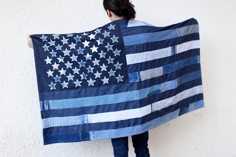 Denim Remade Patchwork USA Flag Etsy