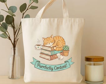 Bookish Cat Lover Tote Bag • Heavy Duty Canvas