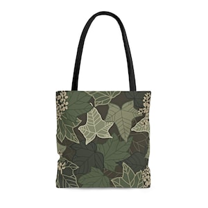 Kukui Nut Leaves and Flowers Hawaiian Print Canvas Tote Bag - Candle Nut Print, Hawaiian Kukui Nut Tree | Hand-drawn Illustration Kukui Nut