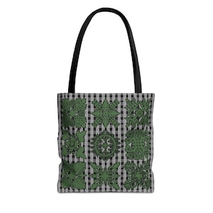 Kapa Tapa Hawaiian Quilt Palaka Print Tote Bag, Green & Black | Carryall, Perfect for Shopping, Beach Days, Gifts, Everyday Use