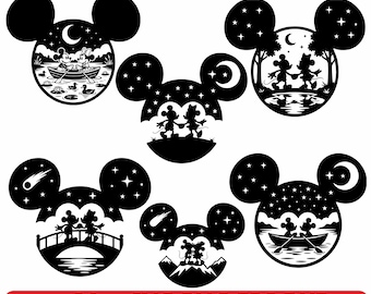 Mickey Minnie Mouse SVG Bundle, Romantic Silhouette for Cricut, Couple SVG for T-shirts, Digital Download, Instant Download, Papercut Style
