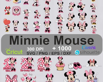 Pink Minnie Mouse Clipart Bundle: Cartoon PNG, SVG (Digital Download)