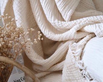 Manta de muselina color marfil, cómoda y acogedora, colcha de muselina 100% algodón.