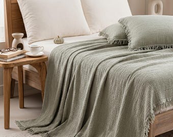 Coperta in mussola verde salvia: copriletto leggero a 4 strati in garza