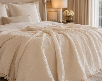 Cotton Muslin Throw: 4 Layered Gauze Cotton Throw Blanket