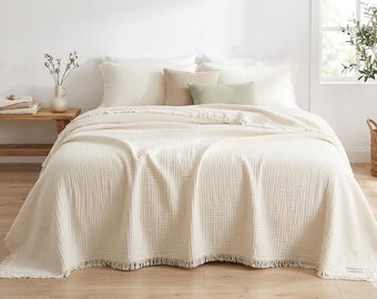 Coperta in mussola color avorio: coperta in garza di cotone a 4 strati