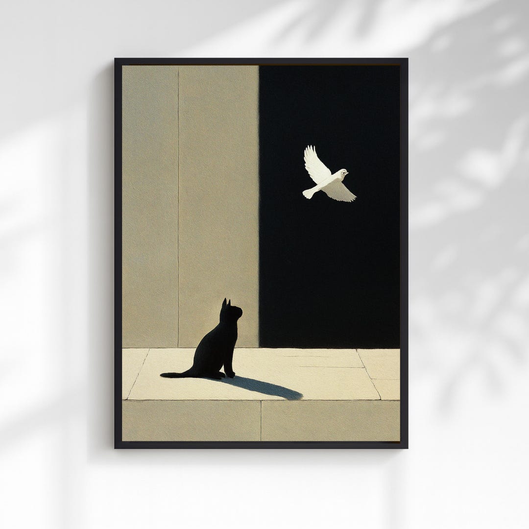 Curated visual reference: Visual Reference: Contemporary Animal Art Minimalist Cat And Bird Wall Decor