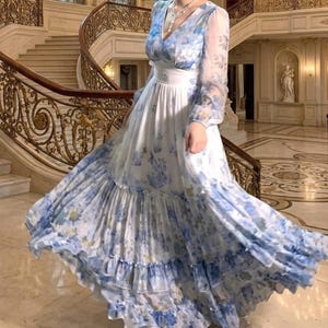 floor length swing dress Floral Chiffon Swing Dress