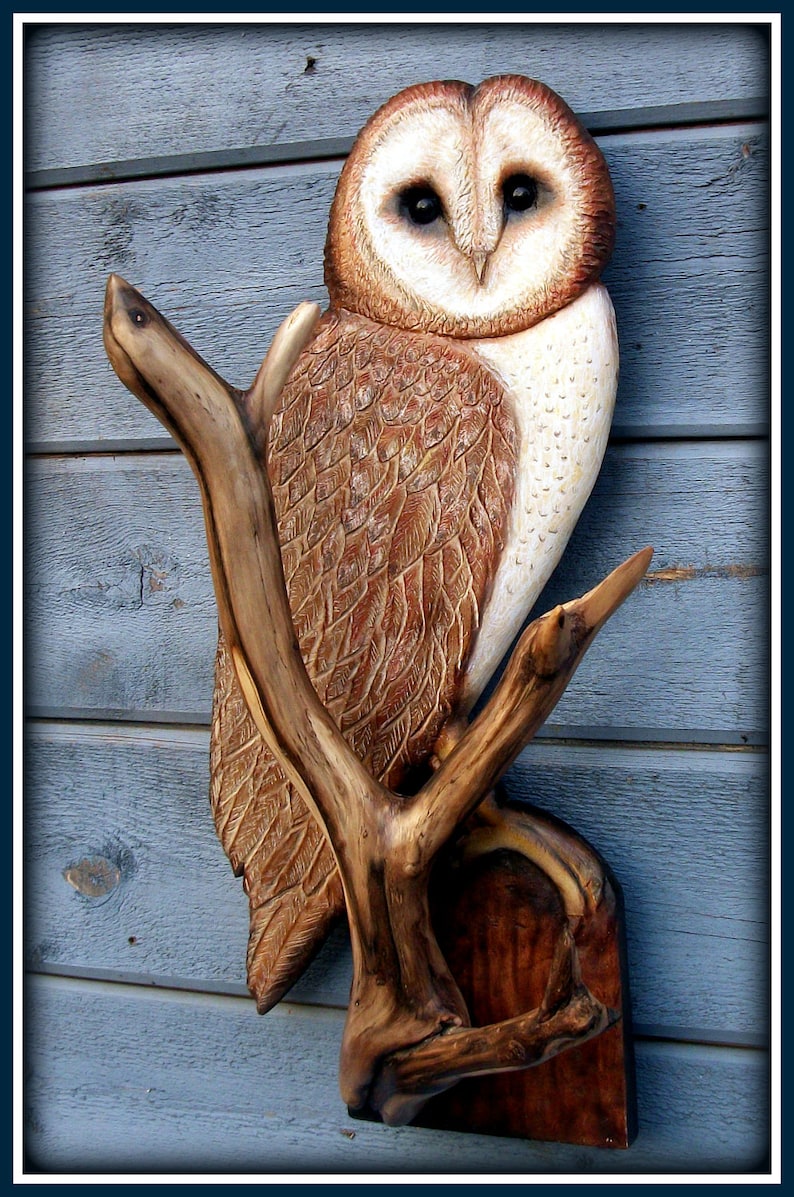BARN OWL art sculpture Owl art Owl wood carving owl Etsy