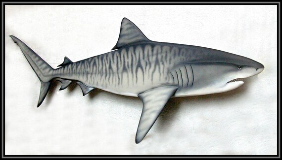 Tiger Shark Art Sculpture Wood Carving Wall Art Fishing Art Shark Sculpture Anglers Art Fishing Sculpture Shark Decor Fish Wall Art
