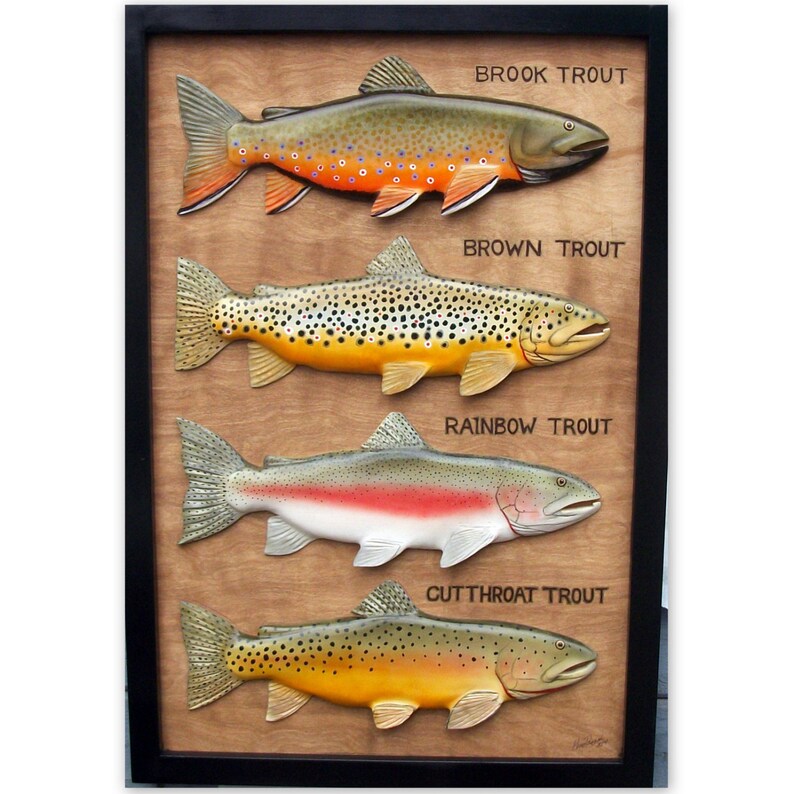 Brown Brook Rainbow Cutthroat trout wood carvings trout Etsy