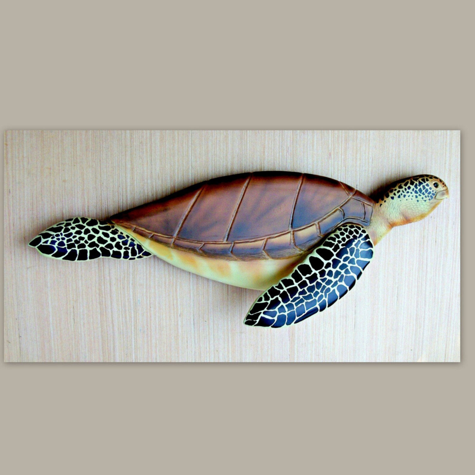 Sea turtle art sculpture 29'' wood carving nautical Etsy