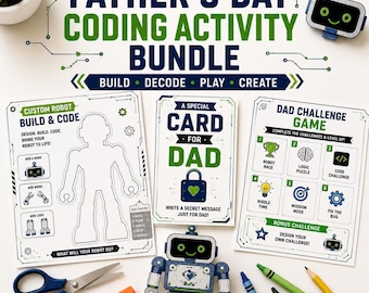 Father's Day Activity Bundle Printable PDF | Gift From Kids to Dad | Build a Robot Craft | Secret Message Game | Instant Download
