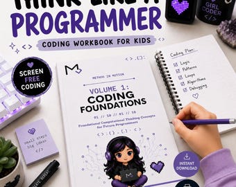 Volume 1: Pense como um Programador | Livro de Exercícios de Programação para Crianças | Atividades STEM sem Telas, Lógica, Algoritmos (PDF para Imprimir)