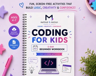 Kids Coding Workbook & Coloring Pages | Ages 4-7 STEM Activities (Digital Download)
