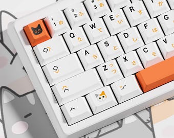 Cat Keycaps White and Orange Japanese 128 Key PBT OEM Profile Set
