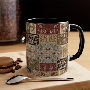 Persisk matta med lapptäcke | Röd insida och handtag, vintage blommiga kakelplattor