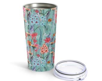 Vaso de viaje de acero inoxidable con diseño de ramo de flores silvestres de 20 oz