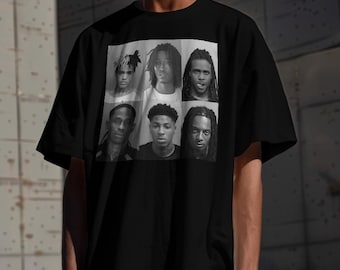 Rappeur Portrait Collage Shirt – T-shirt graphique streetwear | Chemise esthétique foncée | T-shirt tendance minimaliste Opium unisexe