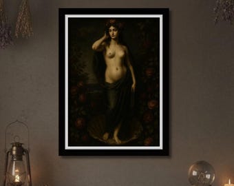 Aphrodite Art Print, Dark Botanical Goddess, Mythology Wall Art