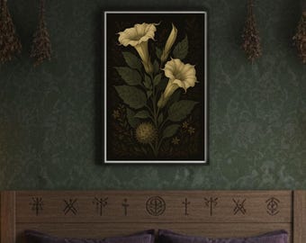 Datura Art Print, Devils Trumpet Botanical Illustration, Vintage Gothic Decor