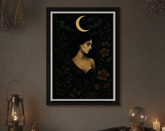 Selene kunst aan de muur, Griekse godin van de maan kunst, maan vrouwelijke kracht muur decor, hemelse hekserij Art Print