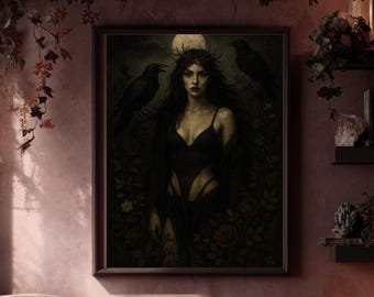 The Morrigan Art, Celtic Goddess of War and Prophecy Wall Decor, ShapeShifter and Sovereign Queen Print, Dark Witchcraft Art Print
