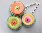 Three Citrus Sherbert Colored Bobby Pins, Button Hair Pins, One of a Kind Set