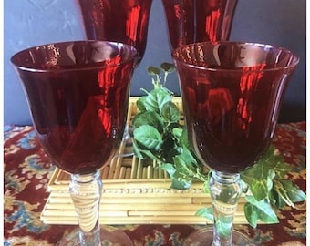 Vintage Cristal d'Arques Durand Ruby Red Wine Water Goblets Set of 4