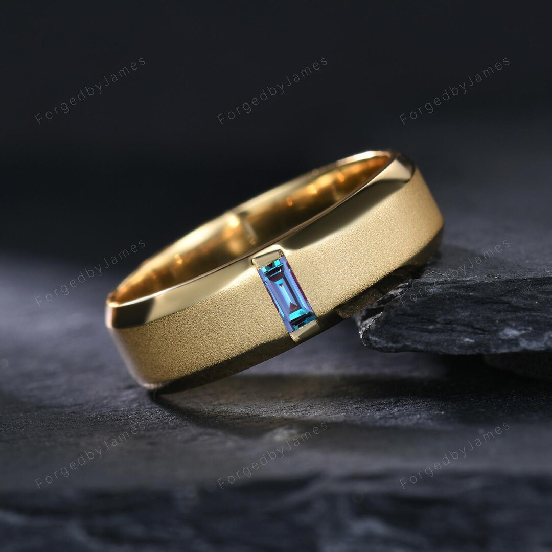 Alexandrite Baguette Inlay Men's Wedding Band - Black/yellow/white Gold ...