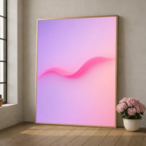 Lienzo abstracto de ondas rosas, arte mural minimalista moderno, fondo degradado suave, decoración del hogar en tonos pastel, impresión contemporánea en lienzo.