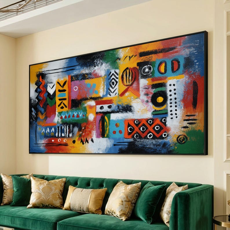 Vibrant African Tribal Canvas, Abstract Ethnic Wall Art, Colorful Tribal Patterns, Modern Canvas Decor, Ready to Hang Artwork image 3
