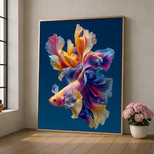 Vibrant Betta Fish Canvas Wall Art, Colorful Koi Aquarium Decor, Exotic Marine Life Painting, Home Water Theme Canvas Art, Ready to Hang