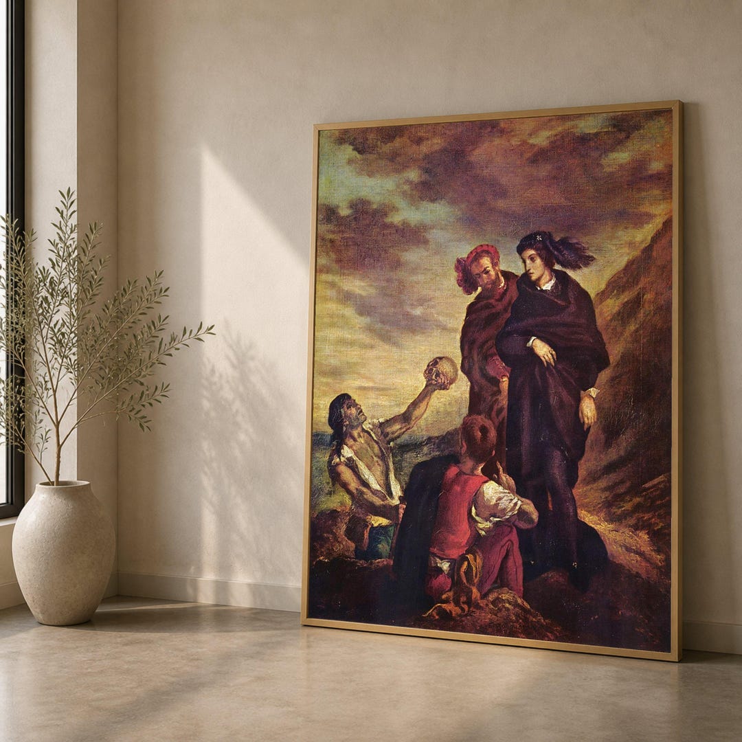 Classic Hamlet and Yorick Skull Canvas Wall Art, Dramatic Shakespeare ...