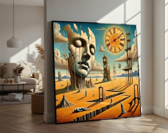 Surreal Time and Memory, Salvador Dali Canvas, Melting Clock Art, Abstract Surrealism Wall Decor, Dreamlike Landscape Canvas, Modern Home