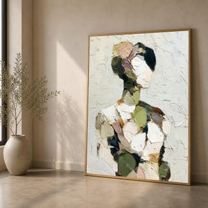 Cuadro abstracto de figura femenina en lienzo, retrato moderno, lienzo decorativo en tonos neutros, decoración contemporánea para el hogar.