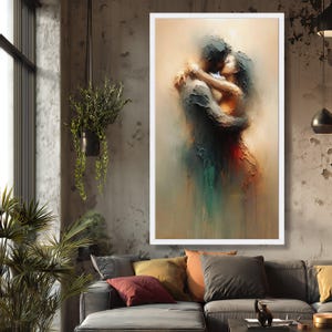Abstract Lovers Embrace Canvas Wall Art, Romantic Couple Painting, Modern Art, Intimate Home Decor, Emotional Love Canvas image 7