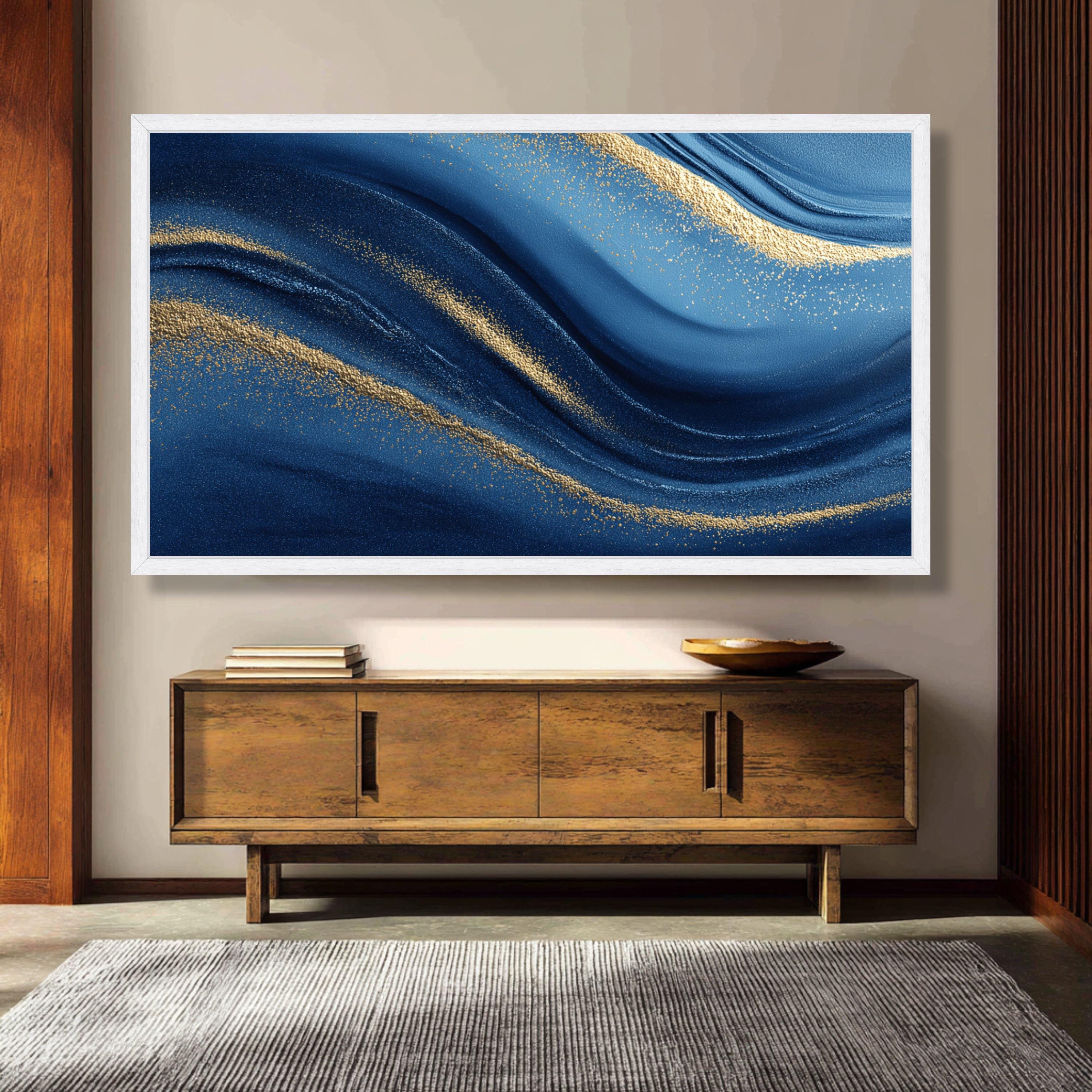 Modern Blue and Gold Abstract Canvas Wall Art, Luxury Fluid Art ...