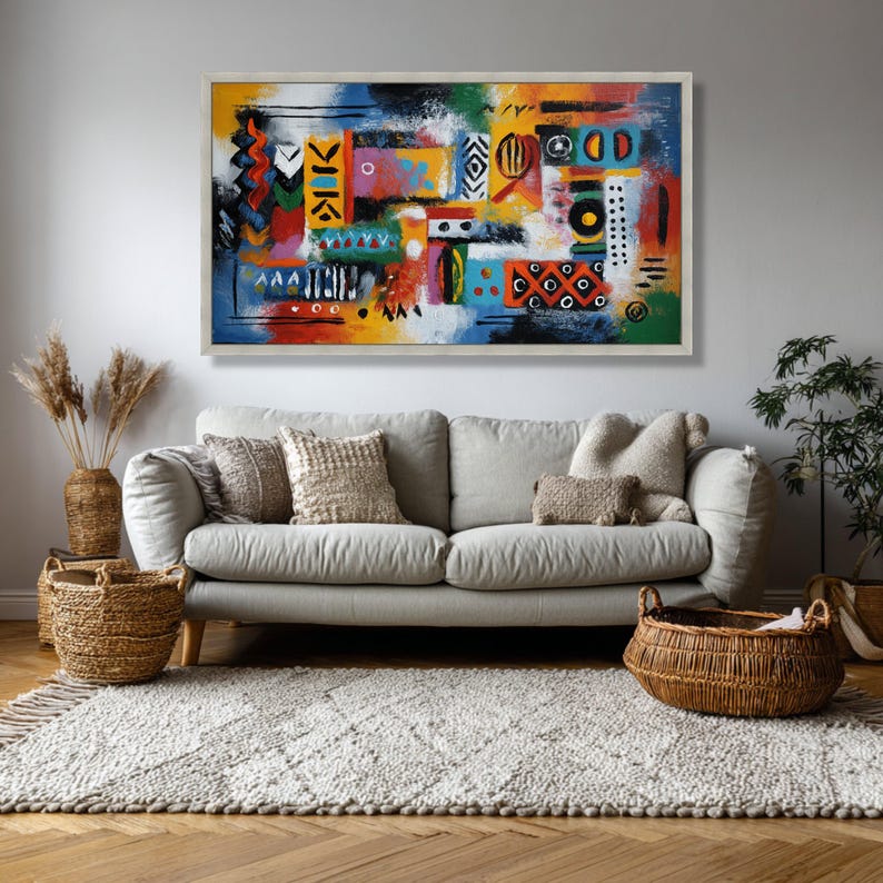 Vibrant African Tribal Canvas, Abstract Ethnic Wall Art, Colorful Tribal Patterns, Modern Canvas Decor, Ready to Hang Artwork image 7