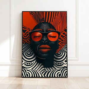 Modern Afrocentric Portrait Canvas, Red and Black Abstract Wall Art, Contemporary Face Illustration, Bold Graphic Design, Home Decor Canvas