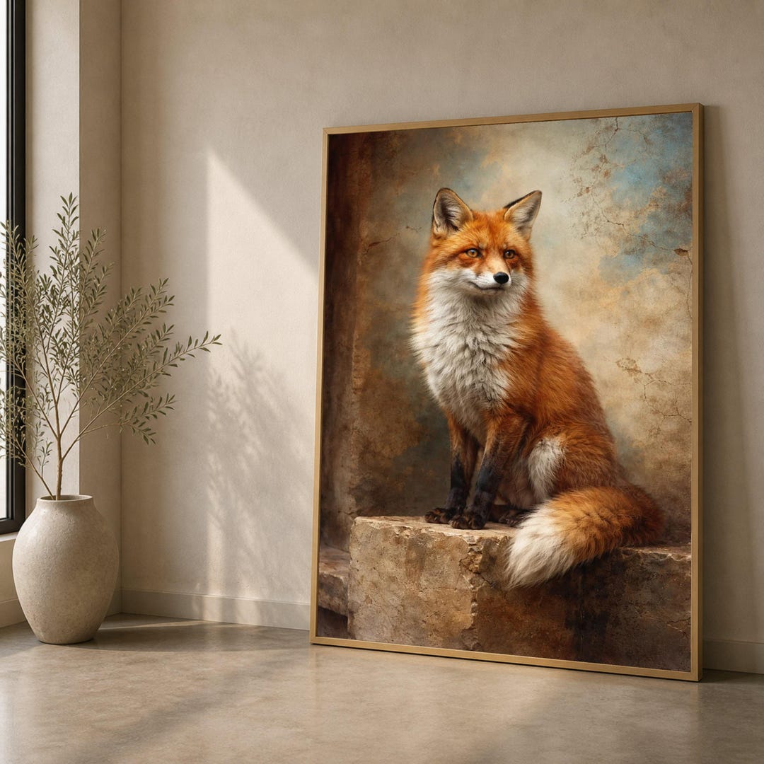 Rustic Fox Image Majestic Red Fox Portrait, Rustic Wildlife Canvas Wall Art, Forest ...