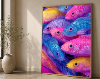Vibrant Tropical Fish Canvas Wall Art, Colorful Marine Life Canvas, Underwater Sea Life Print, Bright Ocean Fish Decor, Coastal Wall Art