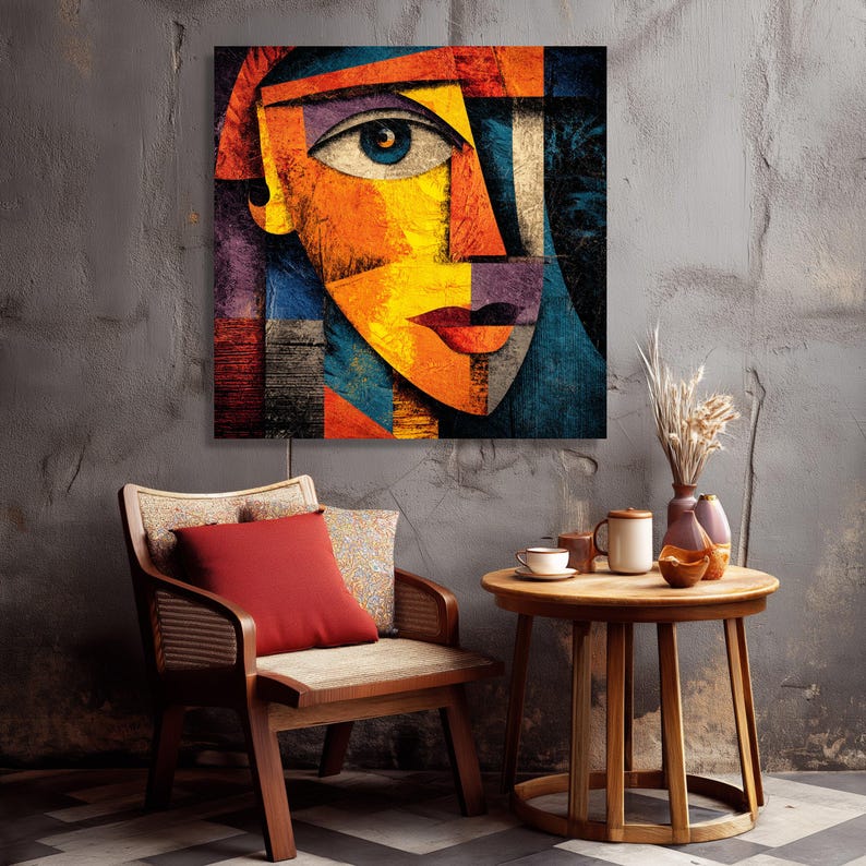 Abstract Cubist Portrait Canvas, Modern Face Wall Art, Colorful ...