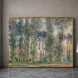 Poplars at Giverny Canvas Wall Art, Impressionist Landscape Painting, Spring Trees Nature Scene, Claude Monet Style, Ready to Hang Home