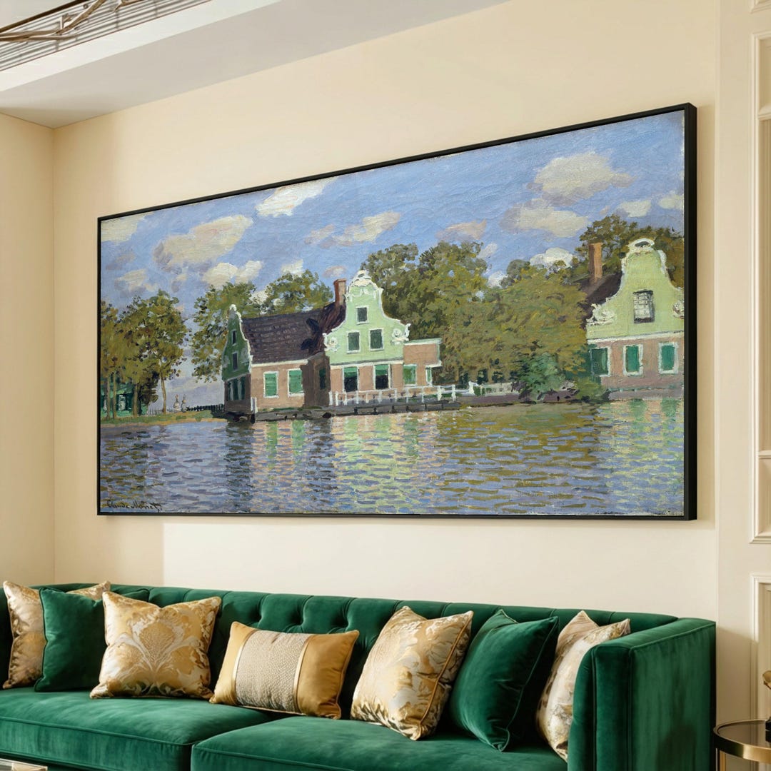 Claude Monet Houses by River Zaan Canvas, Impressionist Landscape Wall ...