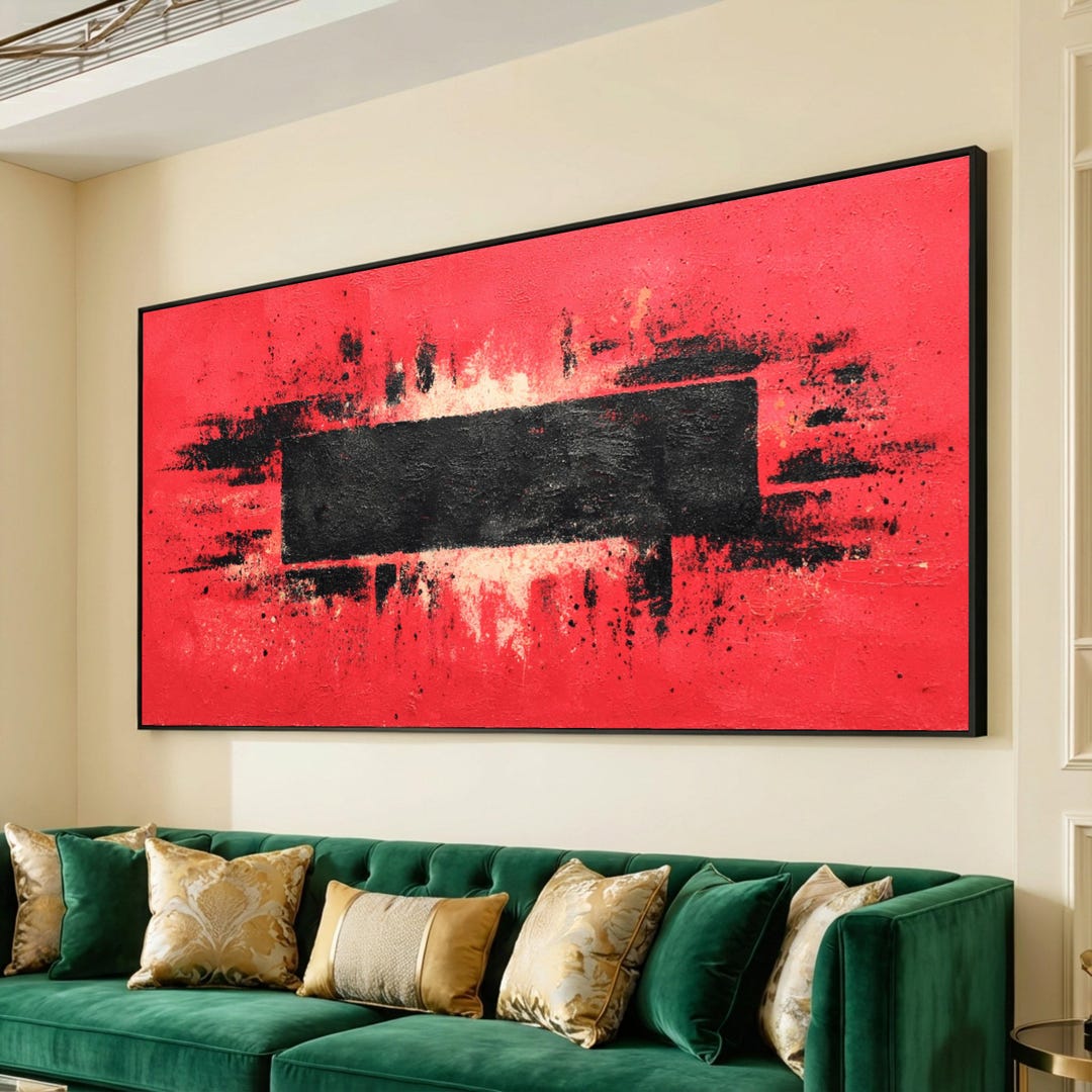 Bold Red and Black Abstract Canvas, Modern Geometric Wall Art ...