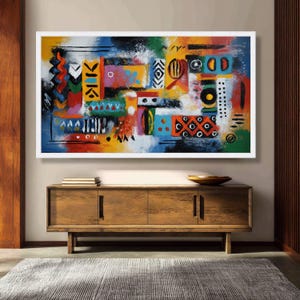 Vibrant African Tribal Canvas, Abstract Ethnic Wall Art, Colorful Tribal Patterns, Modern Canvas Decor, Ready to Hang Artwork image 8