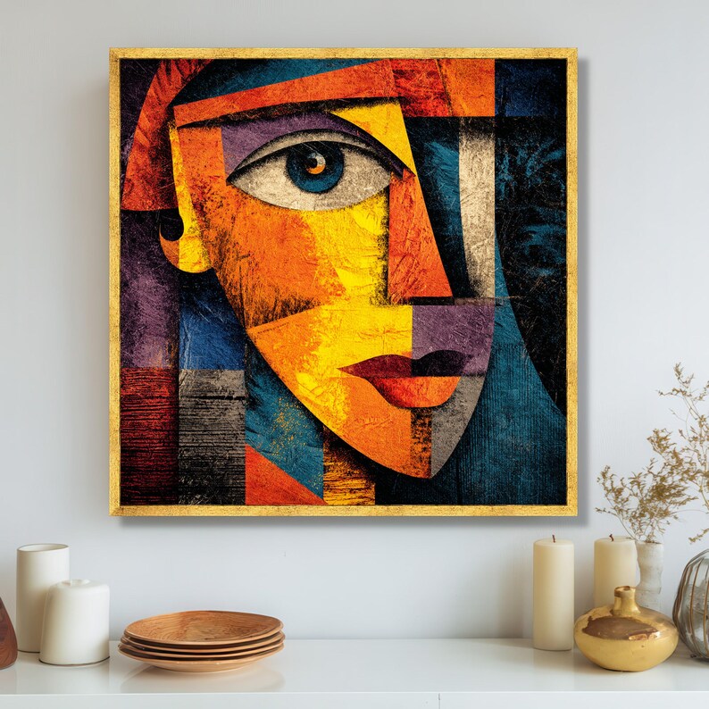 Abstract Cubist Portrait Canvas, Modern Face Wall Art, Colorful ...