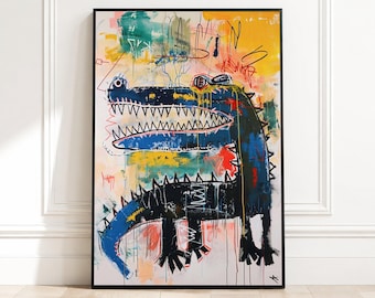 Bold Abstract Crocodile Canvas, Urban Graffiti Wall Art, Modern Animal Painting, Colorful Contemporary Canvas, Statement Home Decor