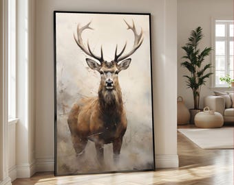 Lienzo con retrato de alce majestuoso, arte mural de vida silvestre, decoración rústica de naturaleza, ilustración de animales al aire libre, lienzo de animales del bosque, listo para colgar